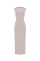 Off-white LEKIEU Muchen midi dress with elegant fit and flowing fabric, styled for a sophisticated look.