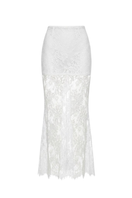 White Petal Sheer Maxi Skirt by Keira Tong featuring lightweight, flowy fabric with a delicate petal pattern.