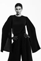 SemSem plissé-satin wide-leg pant with flowing fabric and high waist, showcased in a stylish, relaxed fit.