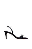 A pair of black patent-effect slingback sandals by AERA with a sleek, glossy finish and open-toe design.
