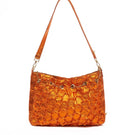 Medium orange Onalaja HEXAGON shoulder bag with geometric design, featuring a structured shape and adjustable strap.