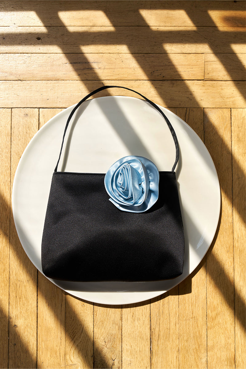 TUSCAN ROSE SILK HANDBAG IN BLACK - CULT MIA