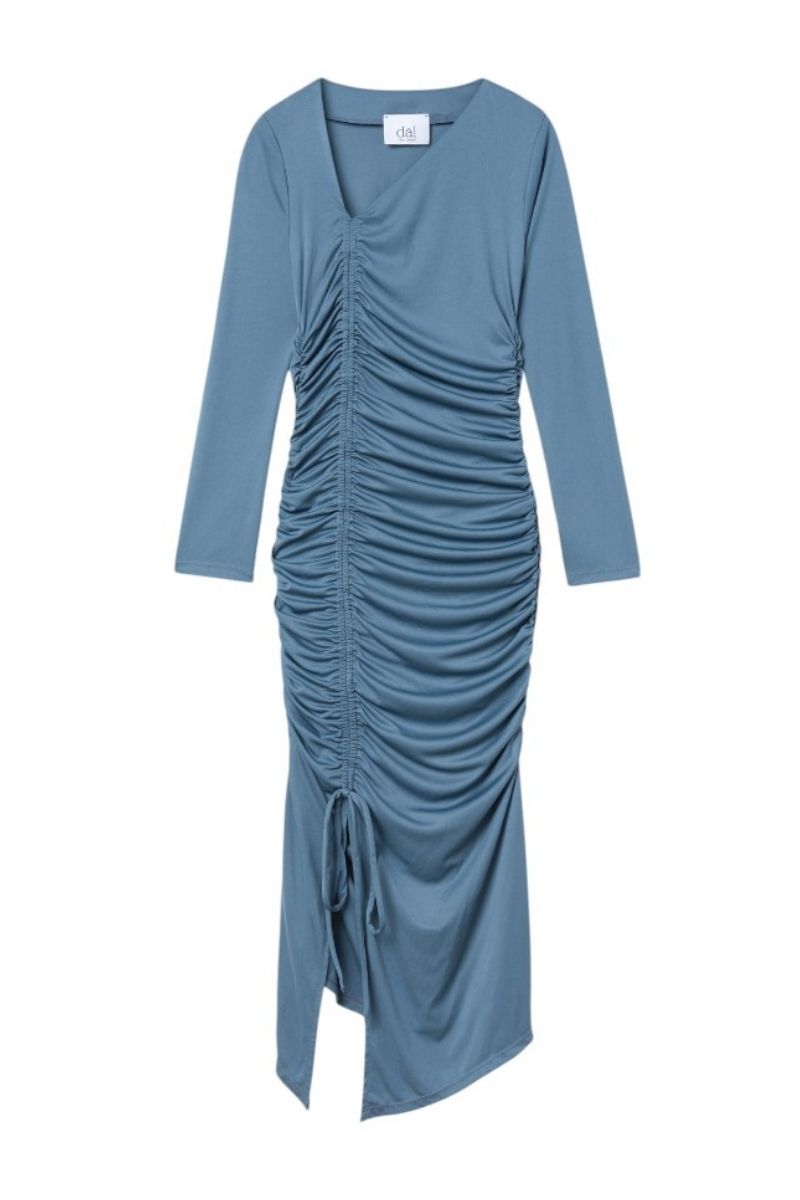 RUCHED ASYMMETRIC MIDI DRESS - CULT MIA
