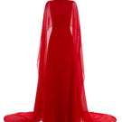 Le Thanh Hoa Scarlet Majesty Gown with intricate detailing and flowing fabric, elegant formal evening wear.