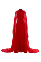 Le Thanh Hoa Scarlet Majesty Gown with intricate detailing and flowing fabric, elegant formal evening wear.