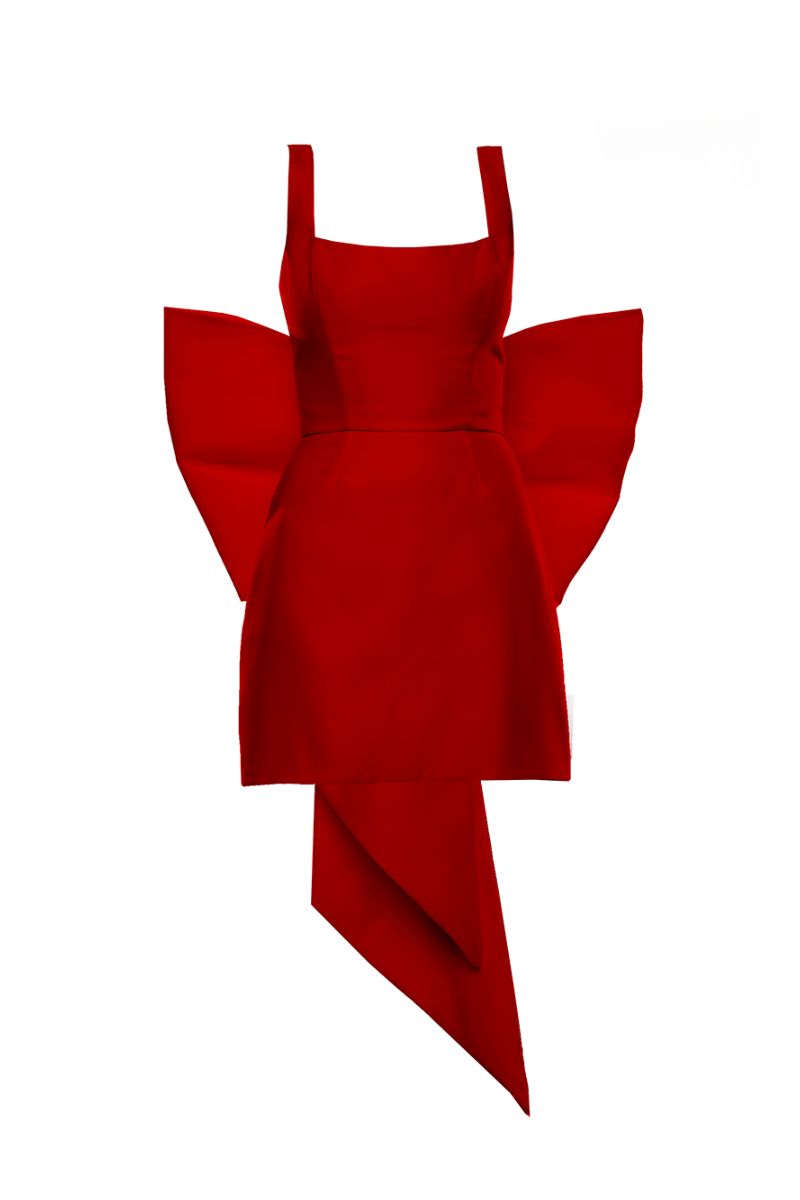 LUNA RED MINI DRESS WITH BIG BOW - CULT MIA