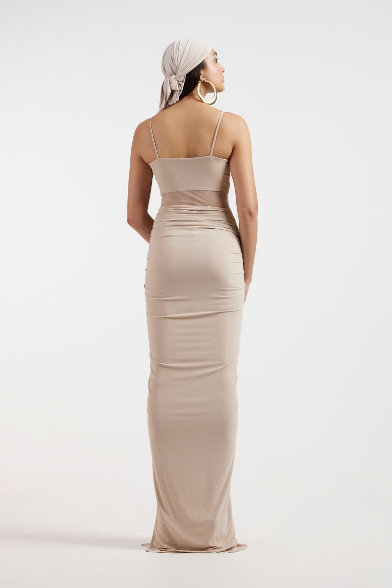 ASTRID DRAPED BEIGE GOWN - CULT MIA