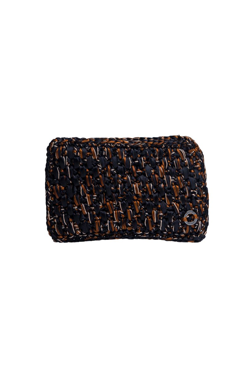 Black and brown Catarina Mina clutch bag with sleek design, perfect for evening or formal occasions.