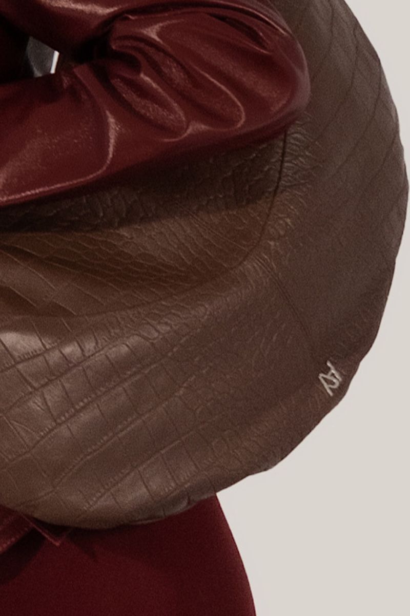 Double A brown croc leather shoulder bag with sleek design and textured finish, stylish and spacious for everyday use.