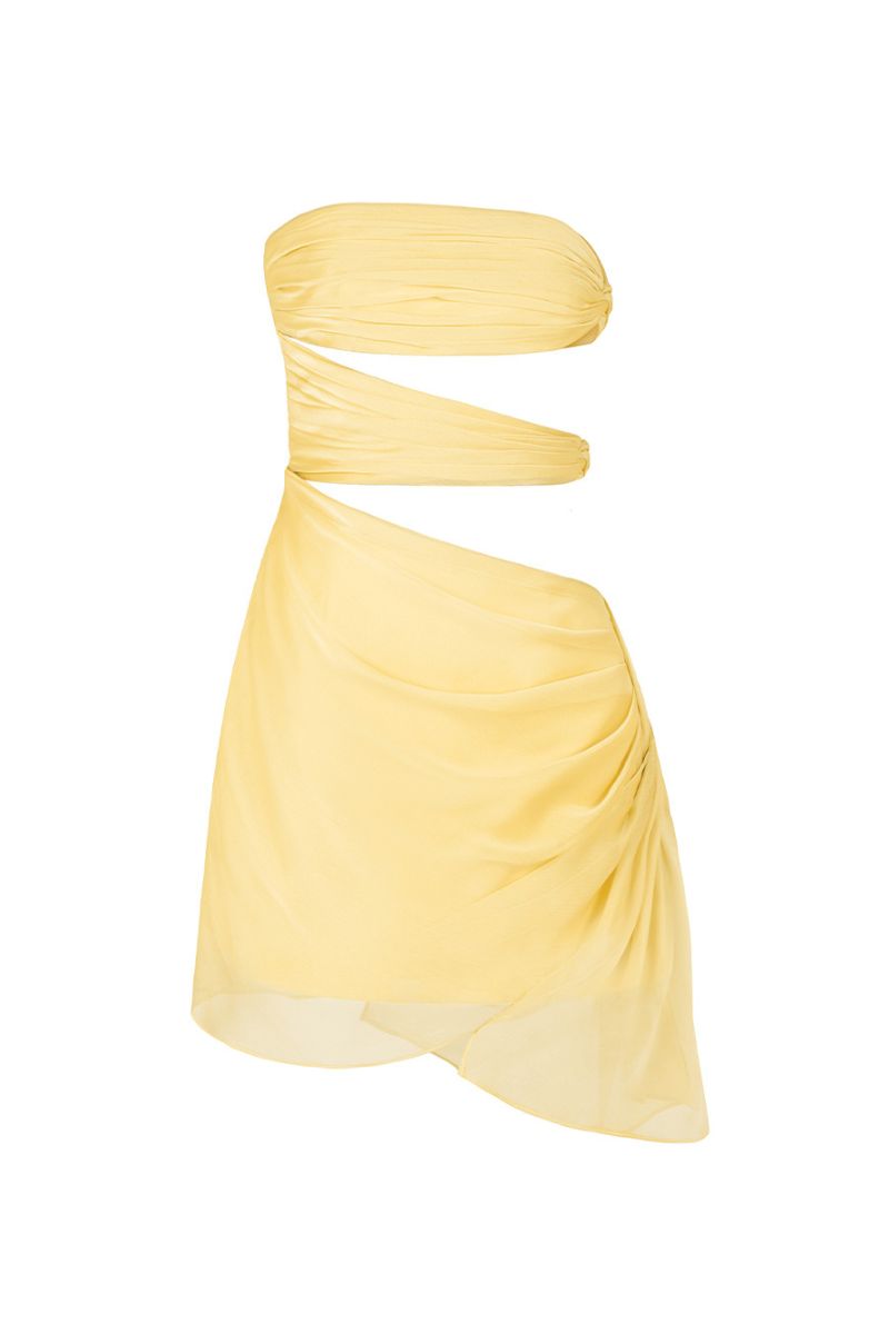 3 CARATS SIDE CHIFFON MINI DRESS IN CITRINE YELLOW - CULT MIA