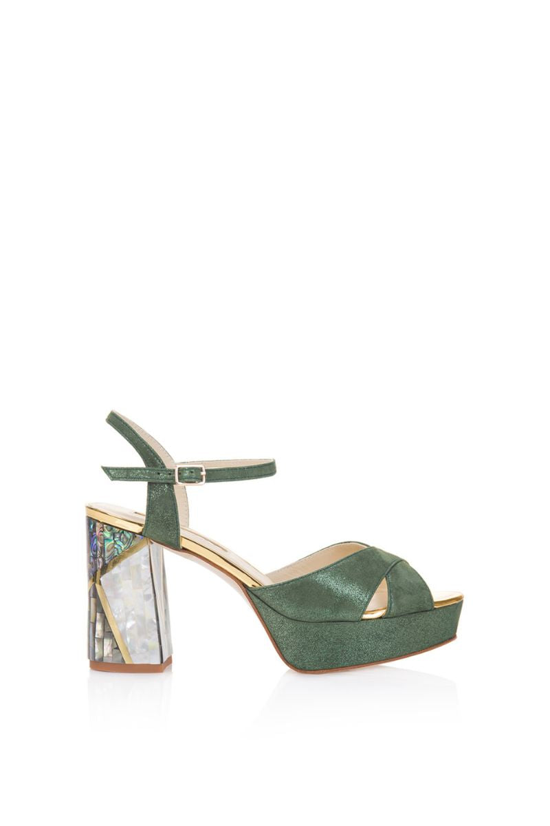 Freya Rose Zahra Verde heels with elegant green leather straps and high stiletto heel, stylish and sophisticated footwear.