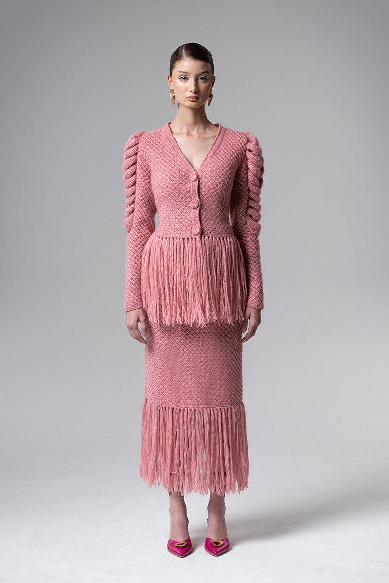 SKIRT WITH FRINGES IN PINK - CULT MIA