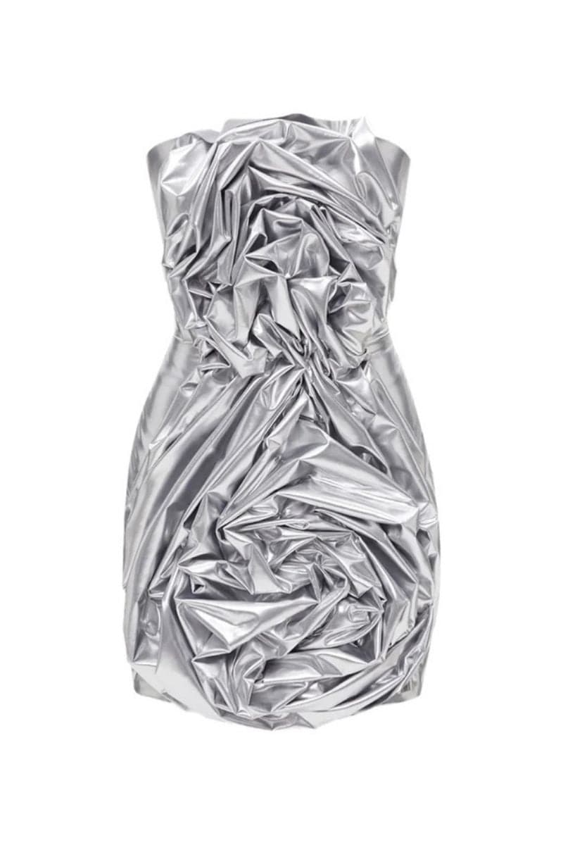 ROSIE SILVER LAQUE STRAPLESS MINI DRESS - CULT MIA