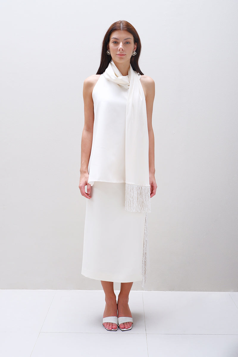 Aidan & Ice Amara cream top, lightweight blouse with long sleeves and a relaxed fit, shown on a white background.