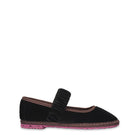 Flabelus Mafalda Sethe velvet black flats with brown piping, showcasing elegant slip-on shoes with a sleek design.