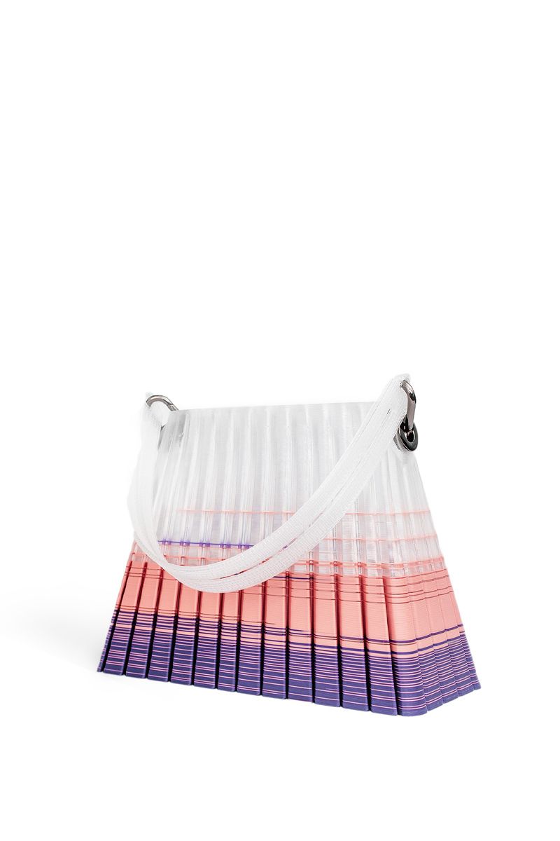 Touchless CULT MIA X top handle handbag with purple and pink ombre pleated design, featuring a sleek, modern look.
