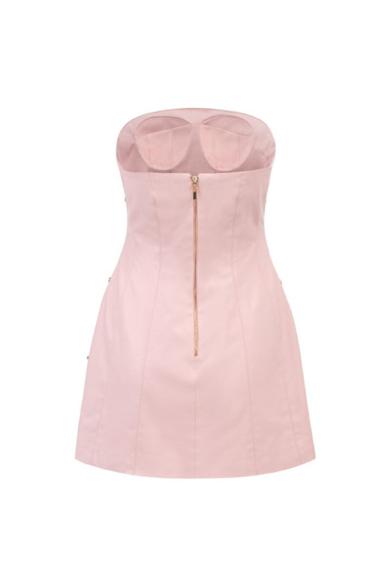 HELGA PINK LEATHER CRYSTAL MINI DRESS - CULT MIA