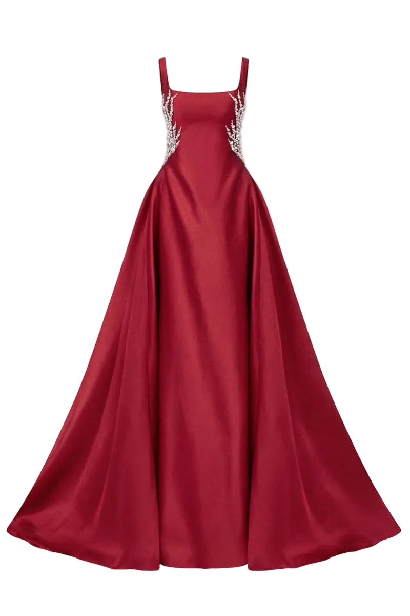 Red SIENNA ROYAL Taffeta Dress gown by 21Six, featuring elegant taffeta fabric and a flowing, sophisticated silhouette.