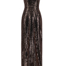 Brown asymmetric sequin gown by Lili Blanc featuring a stylish, elegant design with shimmering sequins and a modern silhouette.