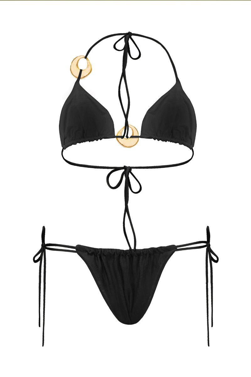 Black Laura Escobar Selina bikini top with adjustable straps and sleek design, displayed on a neutral background.