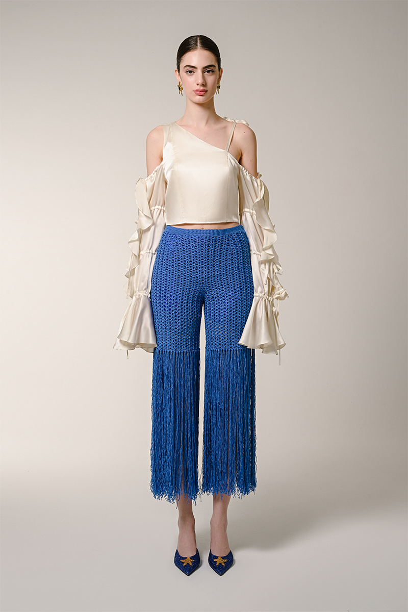 BLUE FRINGE SHORTS - CULT MIA