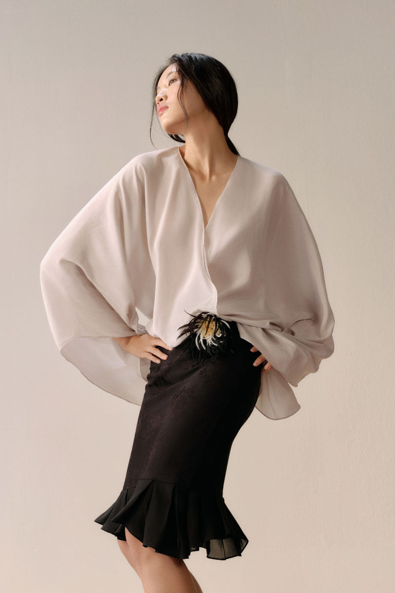Light ivory long sleeve shirt by Lecia with a gentle, soft fabric and classic fit, shown on a model.