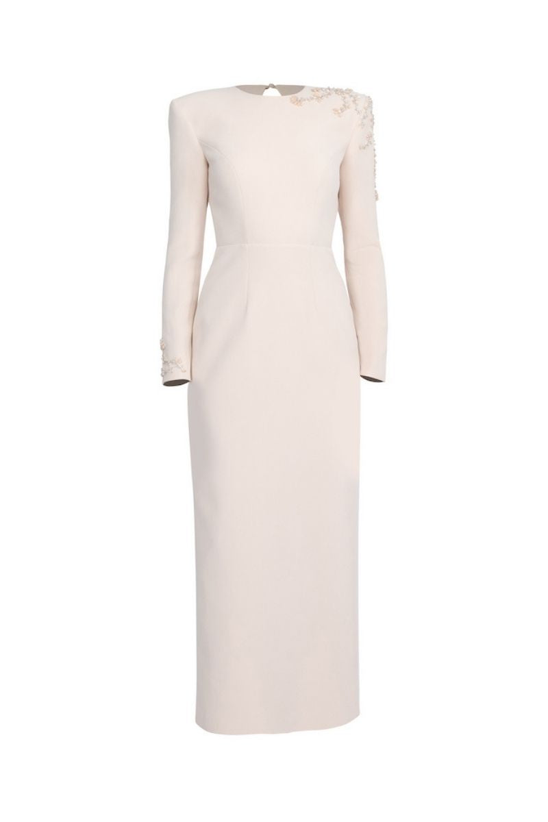 NUDE PADDED SHOULDERS MAXI DRESS - CULT MIA