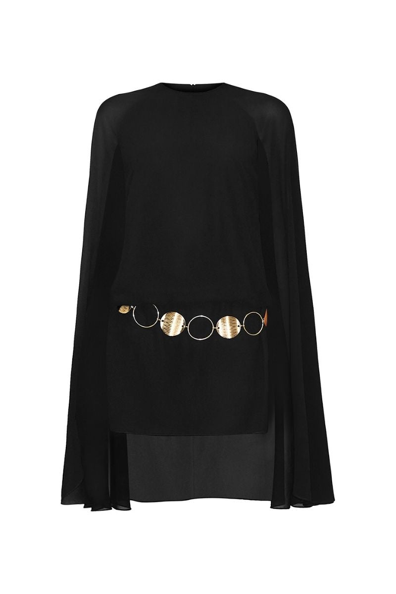 CAPE MINI DRESS WITH GOLD BELT - CULT MIA