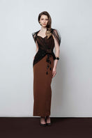 Elegant Do Long Urban Muse gown with flowing fabric and intricate detailing, showcased in a full-length view.
