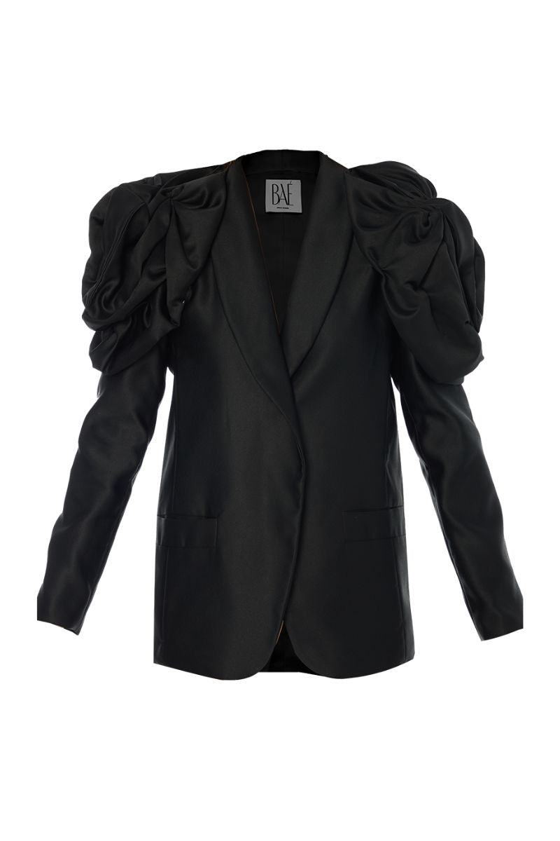 Black blazer jacket from BAÉ Rose Jet collection, featuring a tailored fit and sleek design for a stylish look.