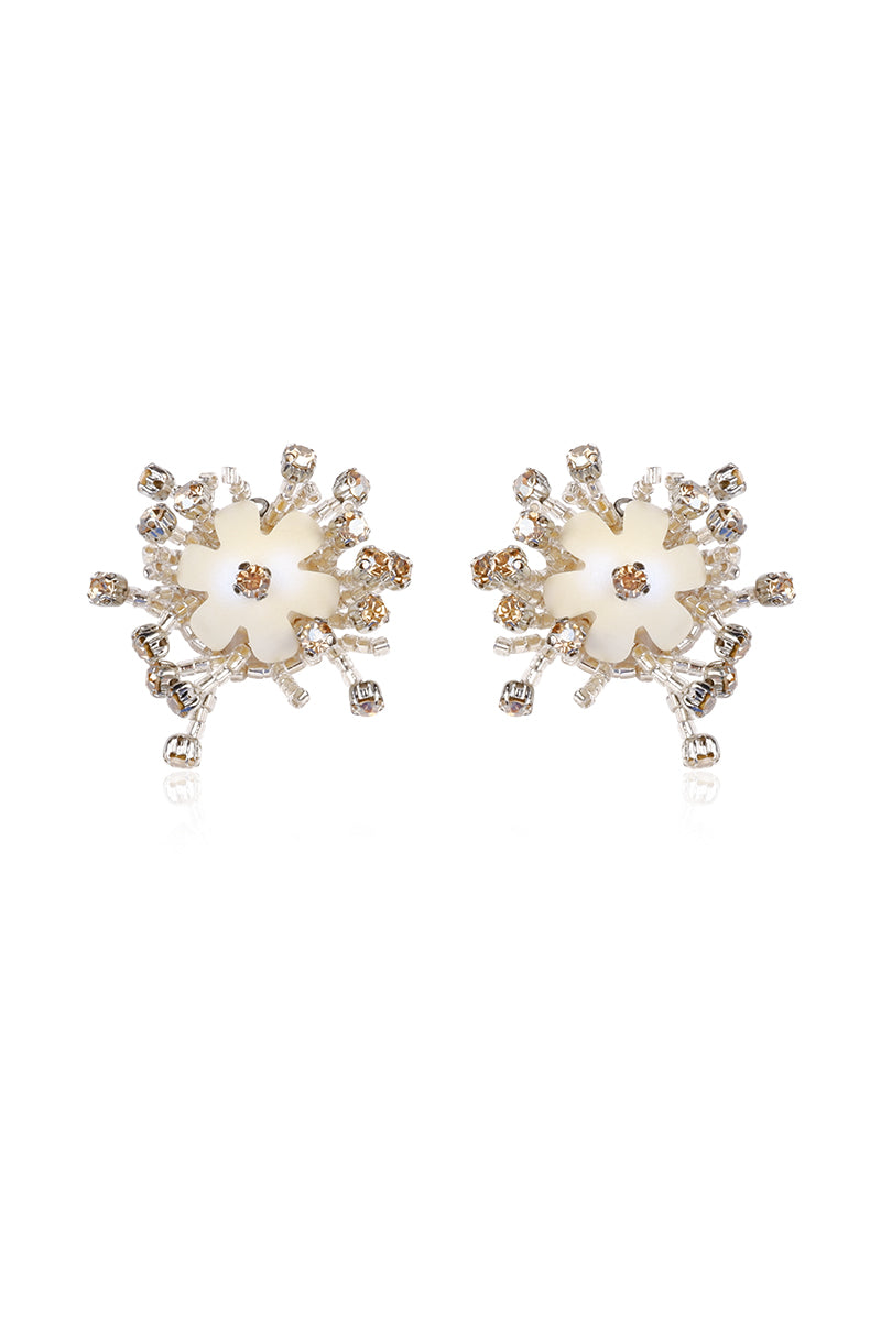 Aidan & Ice Solace White earrings featuring elegant white earrings with a modern design and silver hooks.