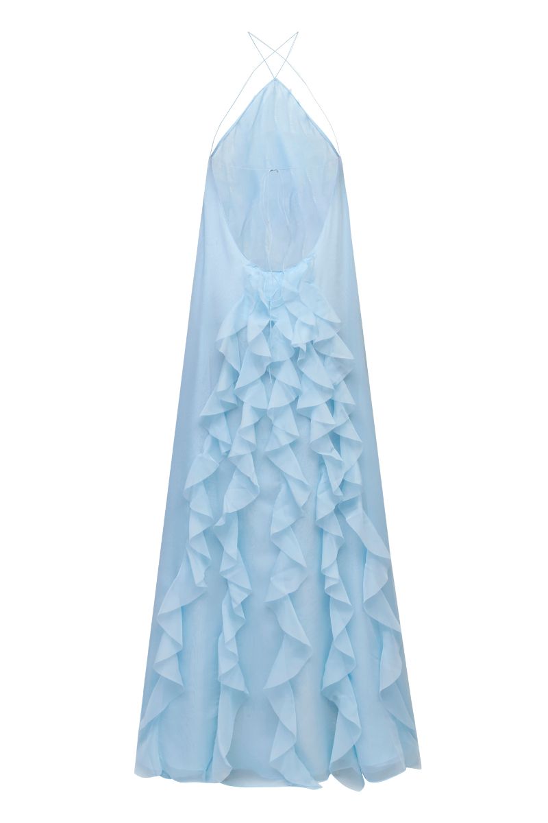 Sky blue AQUA dress by OVERTHESEA, a flowing maxi dress with a relaxed fit and elegant design, perfect for summer.