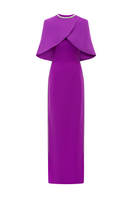 Tracy Studio purple gown with side stone embellishments, featuring a straight silhouette and elegant design.
