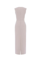 Off-white LEKIEU Muchen midi dress displayed on a hanger, showcasing its elegant design and fabric texture.