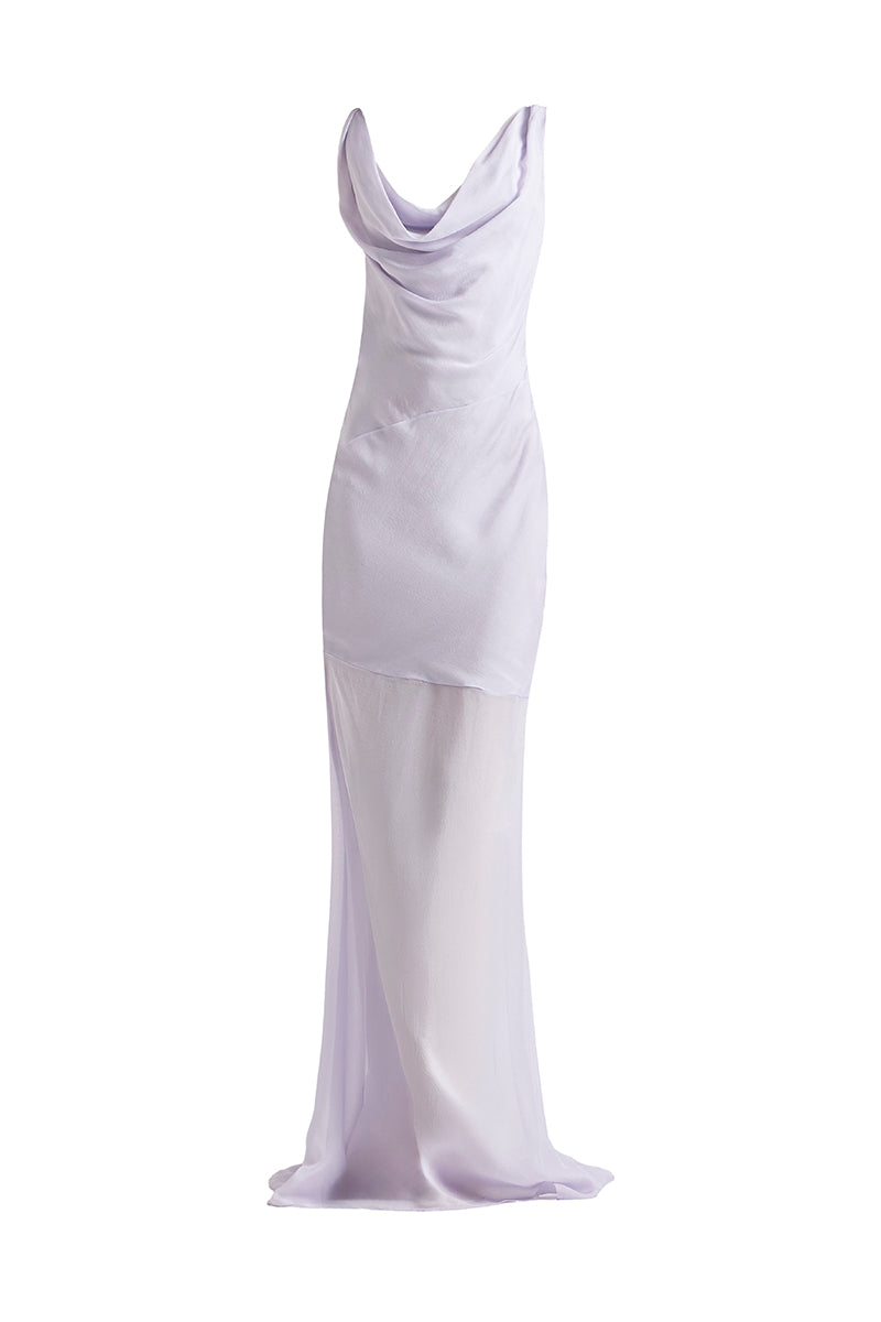 Deme By Gabriella Regina maxi dress in periwinkle with flowing fabric and elegant design, perfect for summer or casual occasions.