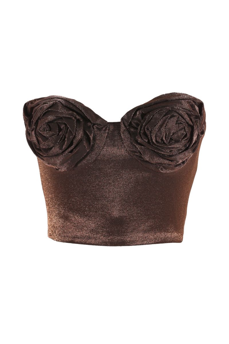 Aquarel Studio Neith Glitter Top in Mirage Brown, stylish sleeveless brown top with shimmering glitter detail, front view.