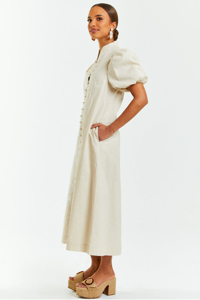 mestiza elliana barong midi dress Elliana Embroidered Floral Barong Midi Dress