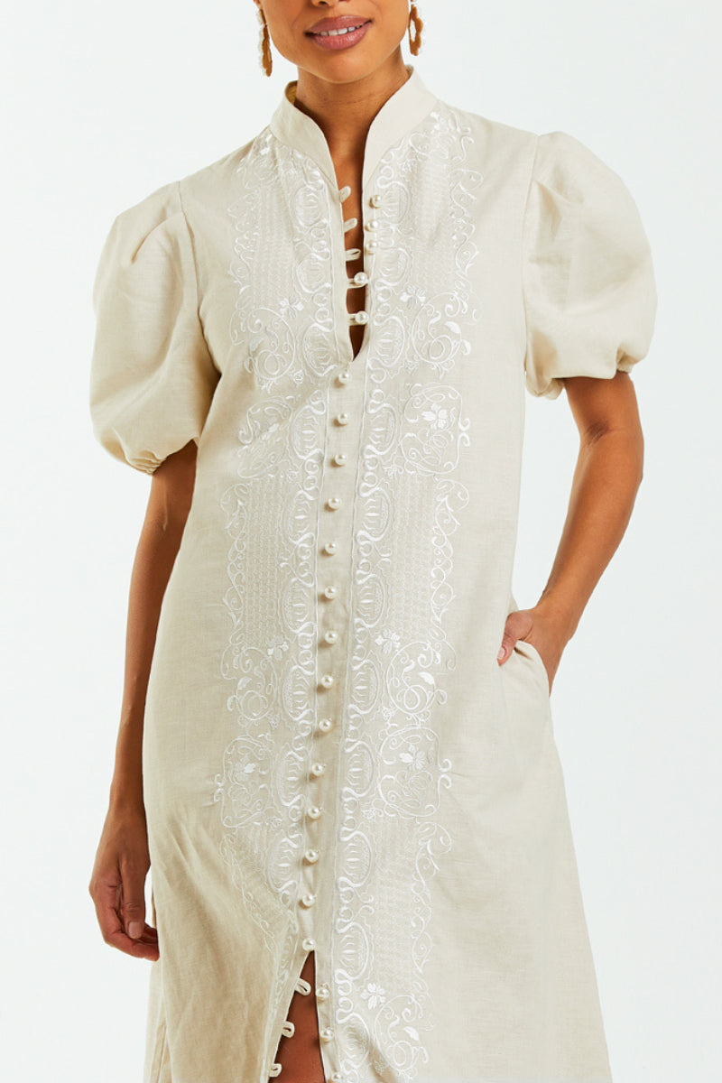 elliana barong mini dress Mestiza Elliana Floral Poplin Barong Mini Dress Size Medium