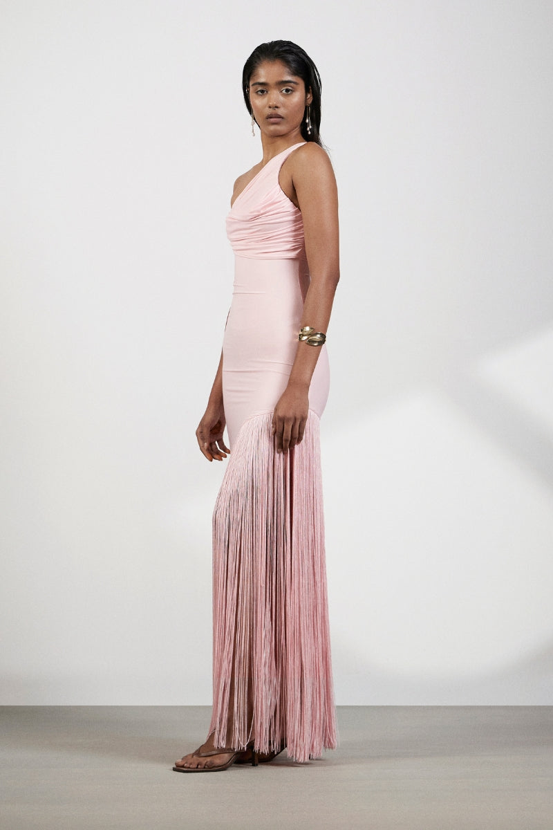 Deme By Gabriella Praia Maxi Dress in lightweight fabric with flowing silhouette and tropical print, perfect for summer wear.