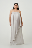 Summer Away Amal Gray Maxi Skirt displayed on a hanger, featuring a flowy fabric and ankle-length design.