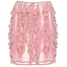 Lalo SALUE mini pink midi skirt with a fitted waist and stylish design, shown on a white background.