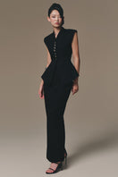 Keira Tong peplum waistcoat featuring a fitted design, sleeveless style, and tailored details for a chic, modern look.