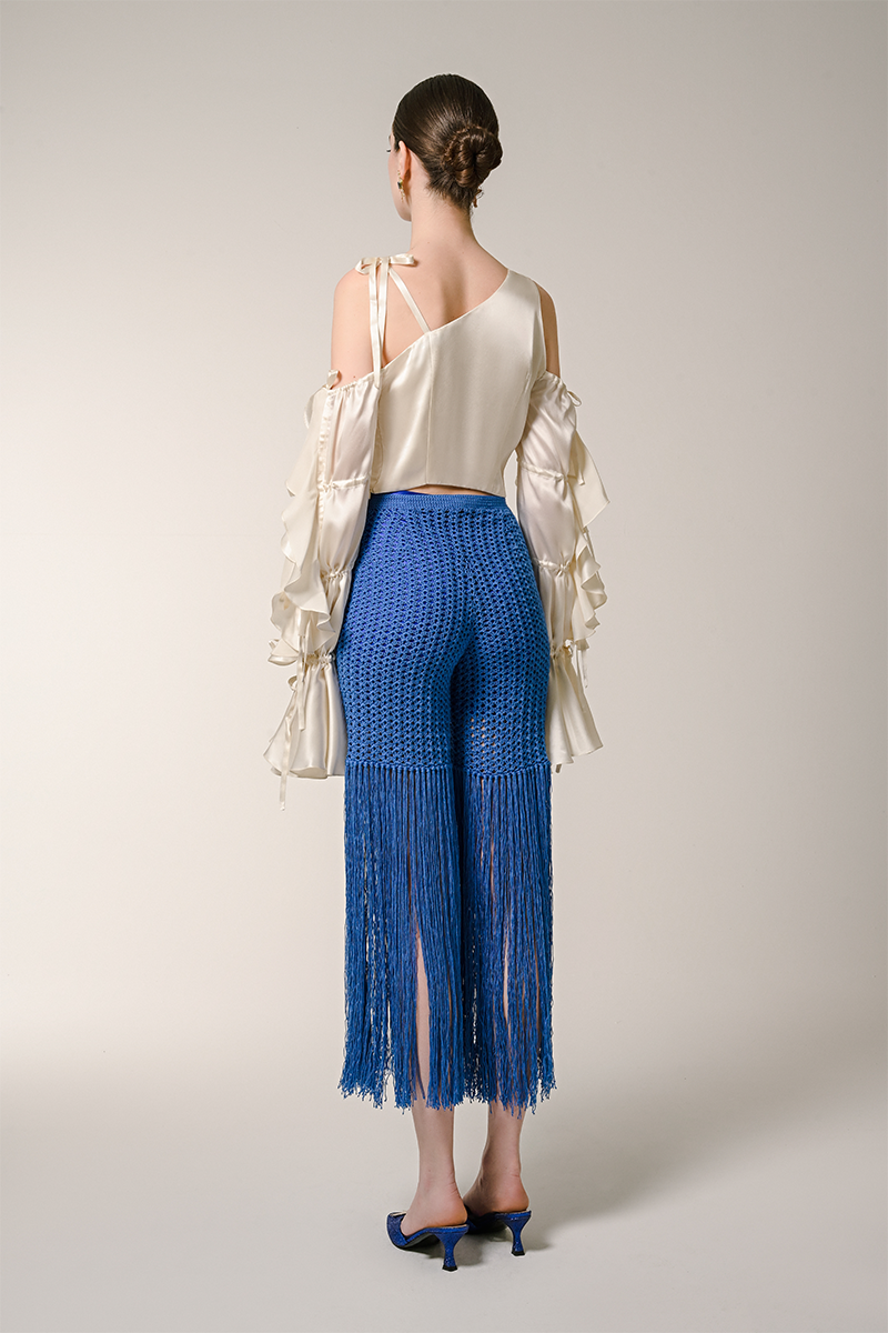 CROPPED TOP WITH FLOUNCE SLEEVES - CULT MIA