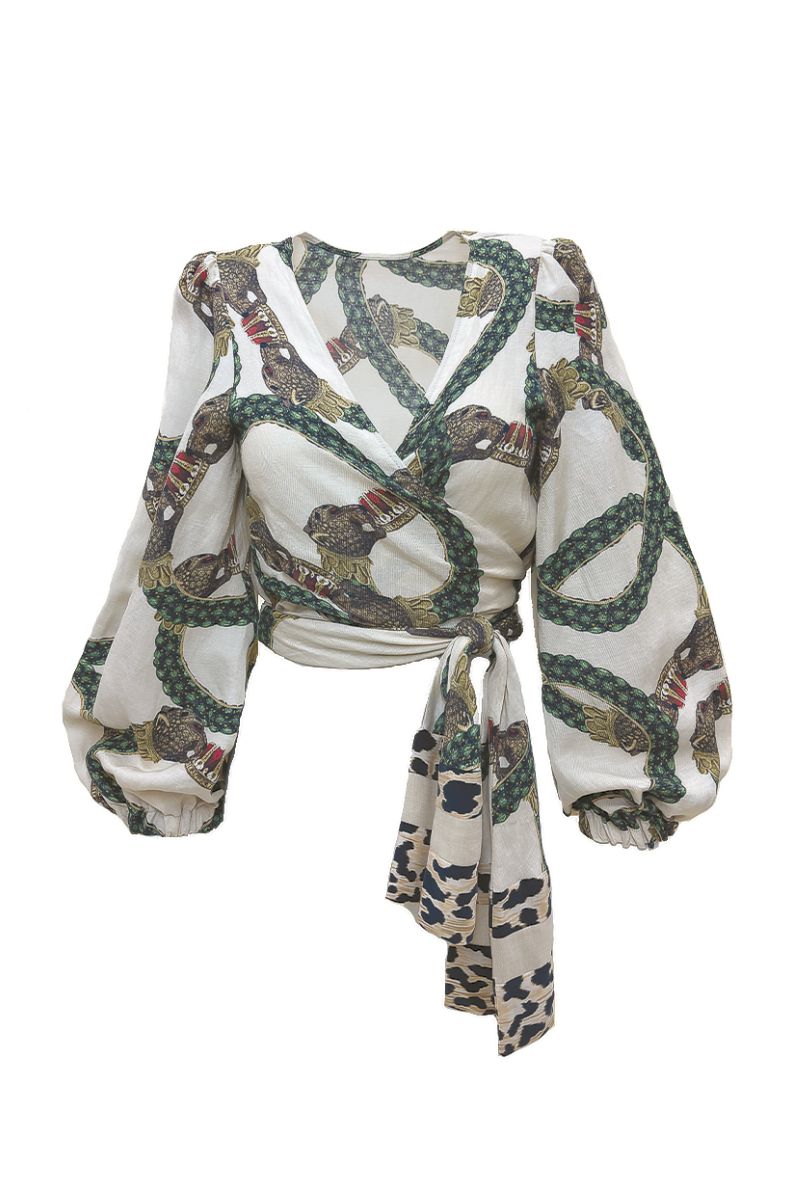 niLuu Maia wrap top in Celine color, featuring a stylish wrap design and soft fabric, perfect for casual or dressy outfits.