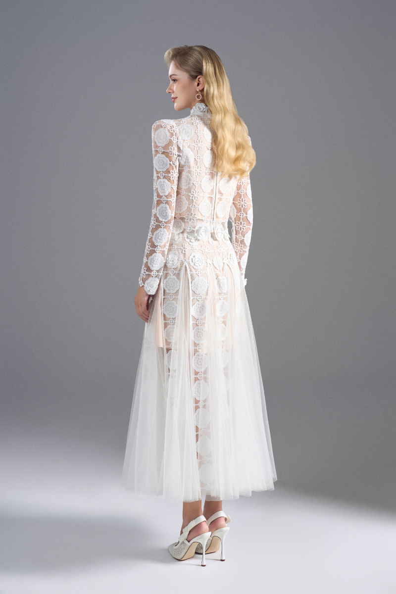 ROSEE de MATIN LONG SLEEVE SEMI SHEER LACE DRESS IN White | Cult Mia ROSEE de MATIN LONG SLEEVE SEMI SHEER LACE DRESS IN White | Cult Mia