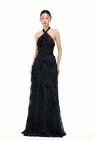 Black ALISA lace gown by 21Six, featuring elegant lace details and a flowing silhouette, perfect for formal occasions.
