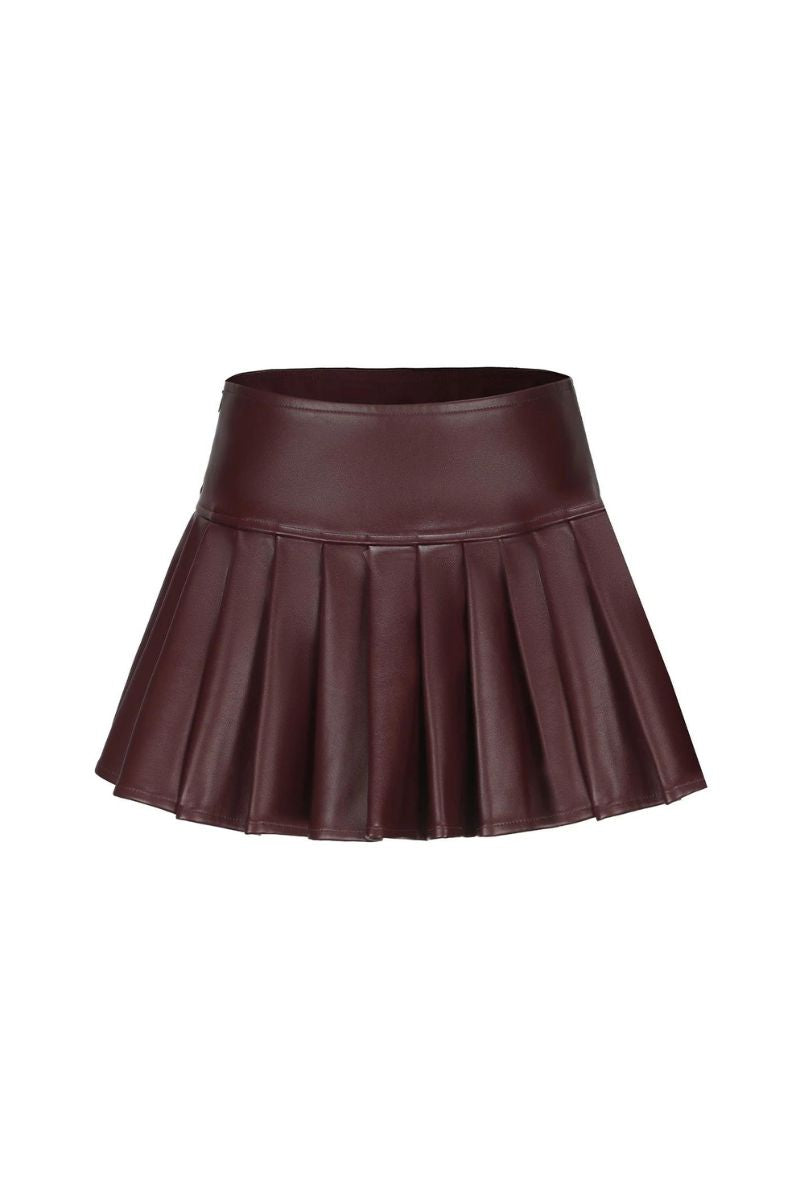 MIRABEL BROWN FAUX LEATHER MINI SKIRT - CULT MIA