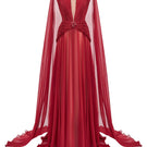 Elegant red chiffon gown by CEM featuring flowing fabric and a stylish design, perfect for formal occasions.