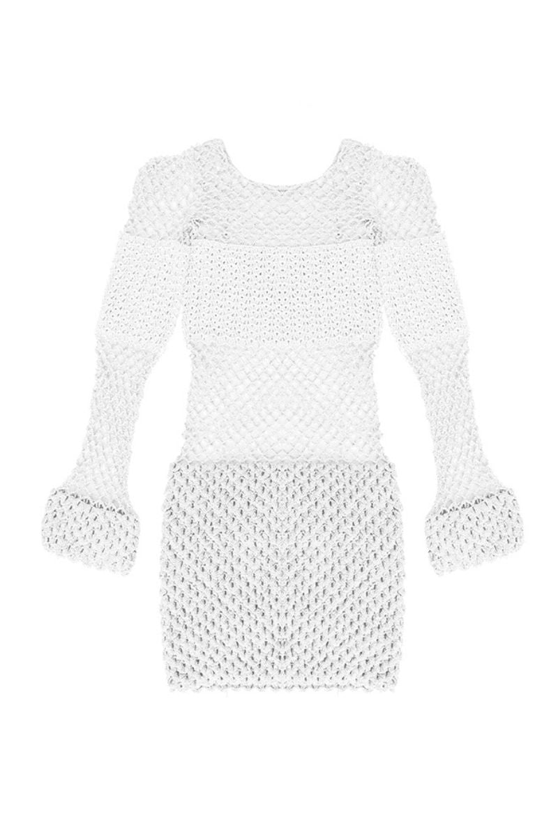 SEQUIN CROCHET PARTY DRESS IN WHITE - CULT MIA