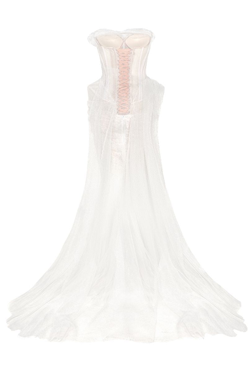 MUSE OFF-WHITE DRAPED MERMAID GOWN - CULT MIA